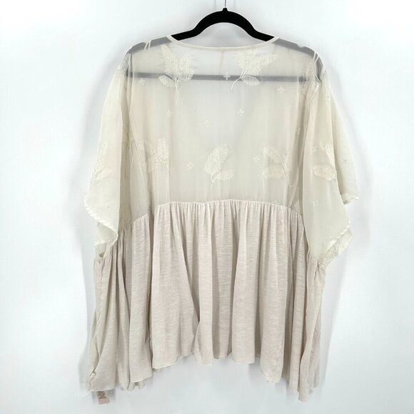 FREE PEOPLE *Flawed* Ivory Sheer Floral Embroidered Oversized Boho Top Small - Picture 2 of 9
